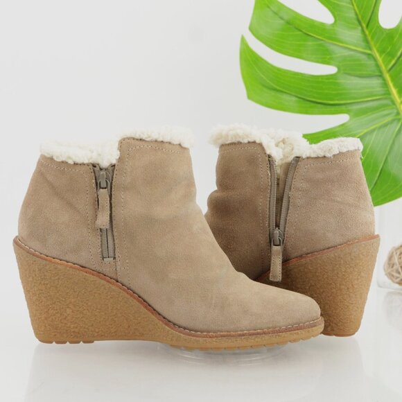 Cole Haan Womens Michelle Boot Size 7.5 Waterproof Tan Suede Sherpa Wedge Bootie - Picture 8 of 13